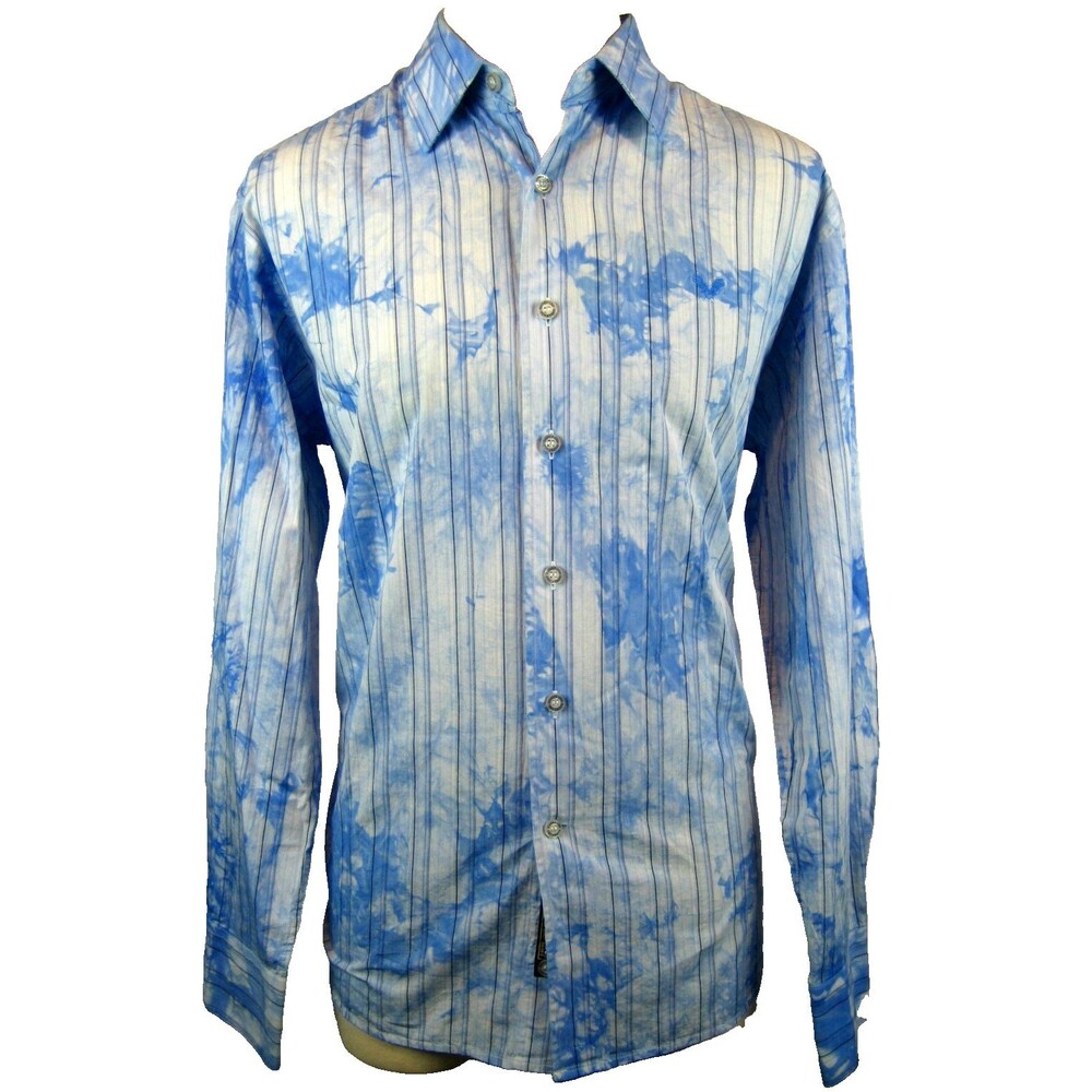 Mens Vintage Avirex Cotton LS Blue Striped w Graphics Casual Shirt sz L
